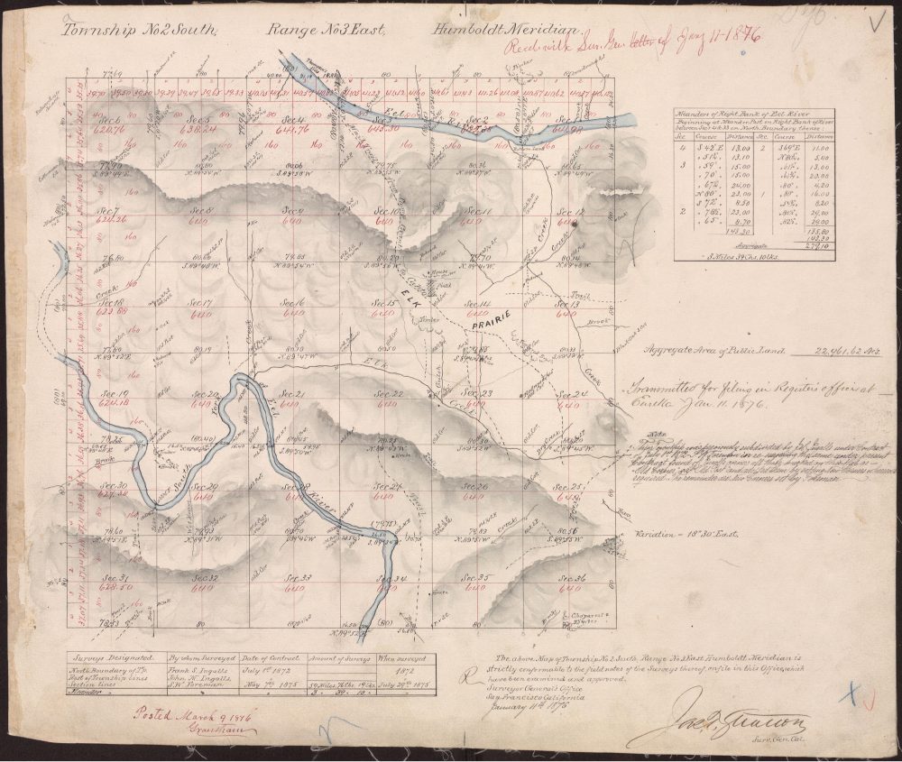 Detail of an 1876 Humboldt Meridian township plat